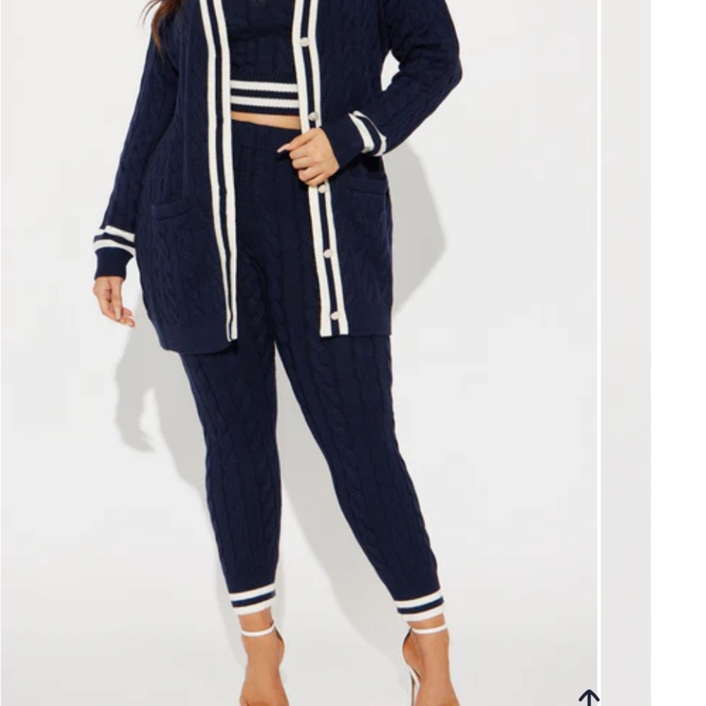 Navy Cable Knit Cardigan and Pants Set
